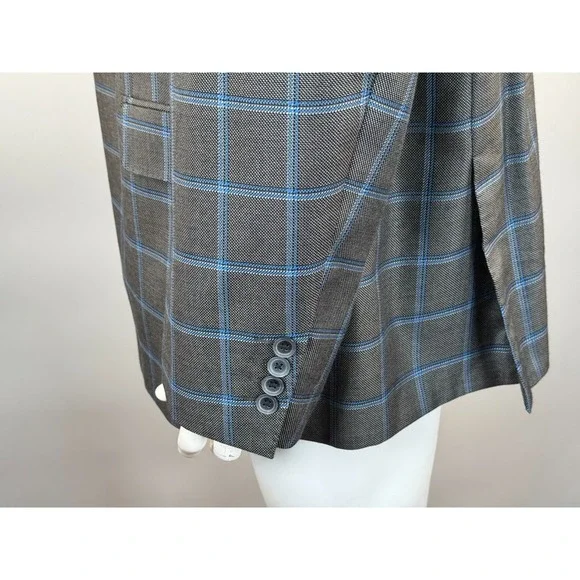 Canaletto Italy Silk Wool Plaid Blazer Mens 54? EUC Lined 2-Button Double-Vented